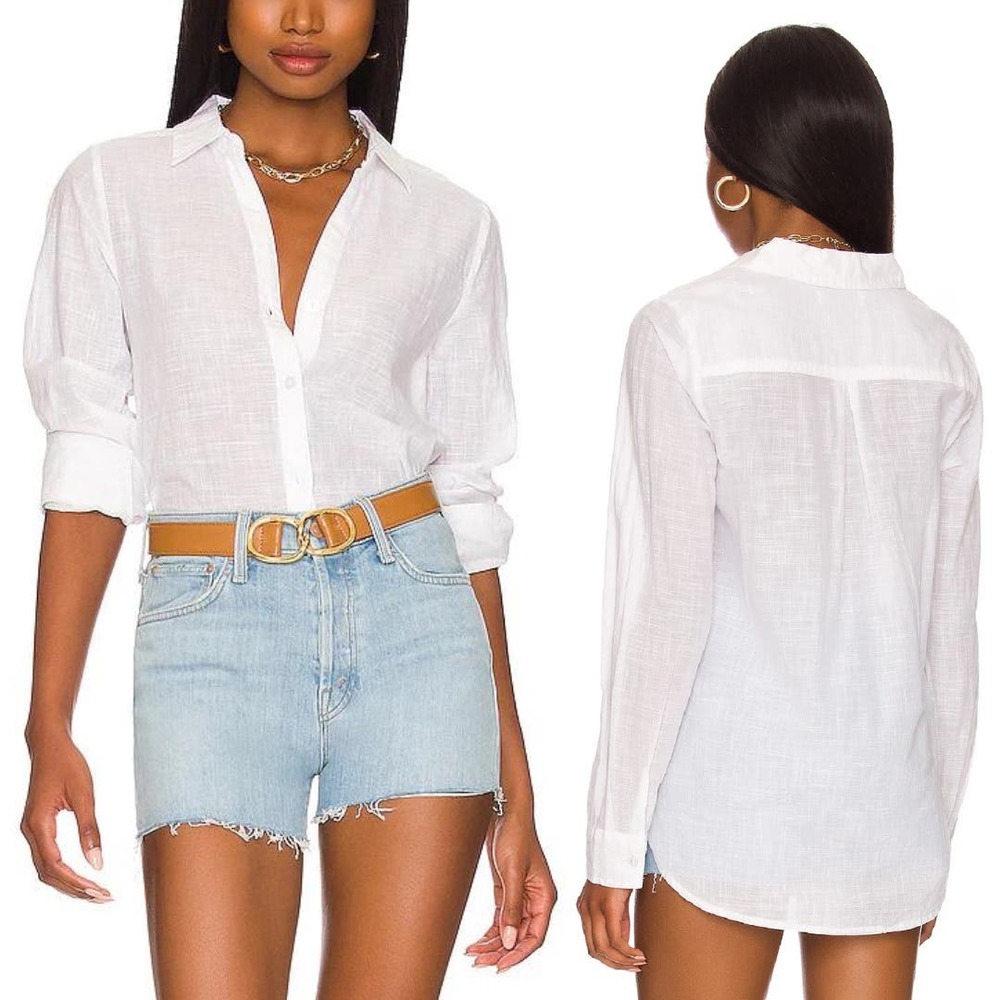 Tuckernuck Michael Stars Long Sleeve 100% Cotton Button Front Shirt Top White XS - Picture 10 of 11